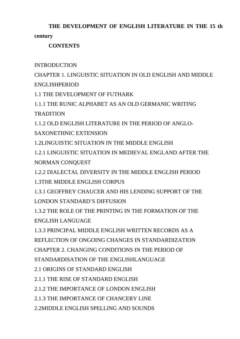 THE DEVELOPMENT OF ENGLISH LITERATURE IN THE 15 th century