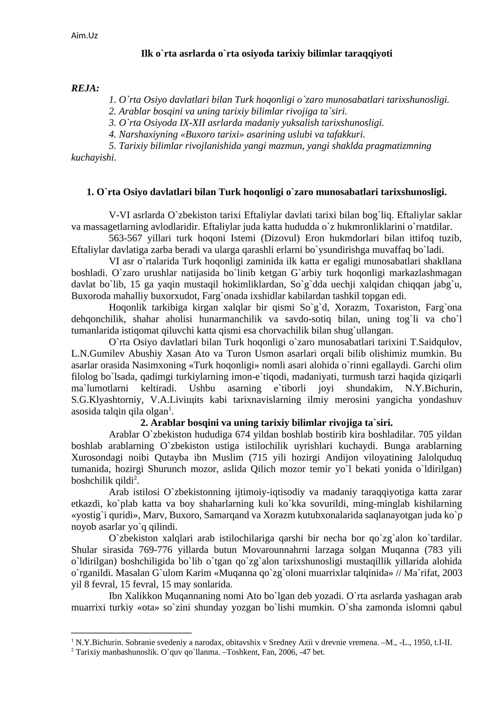 O`rta Osiyoda Tarixiy Bilimlar
