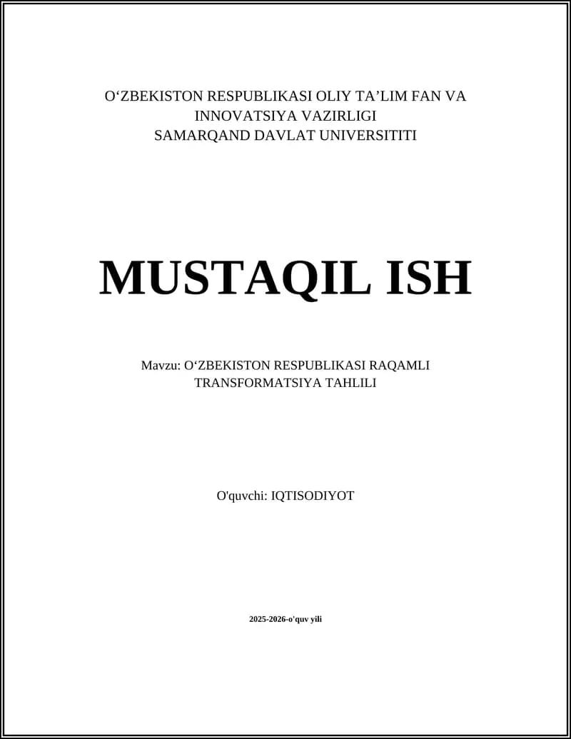 O‘ZBEKISTON RESPUBLIKASI RAQAMLI TRANSFORMATSIYA TAHLILI