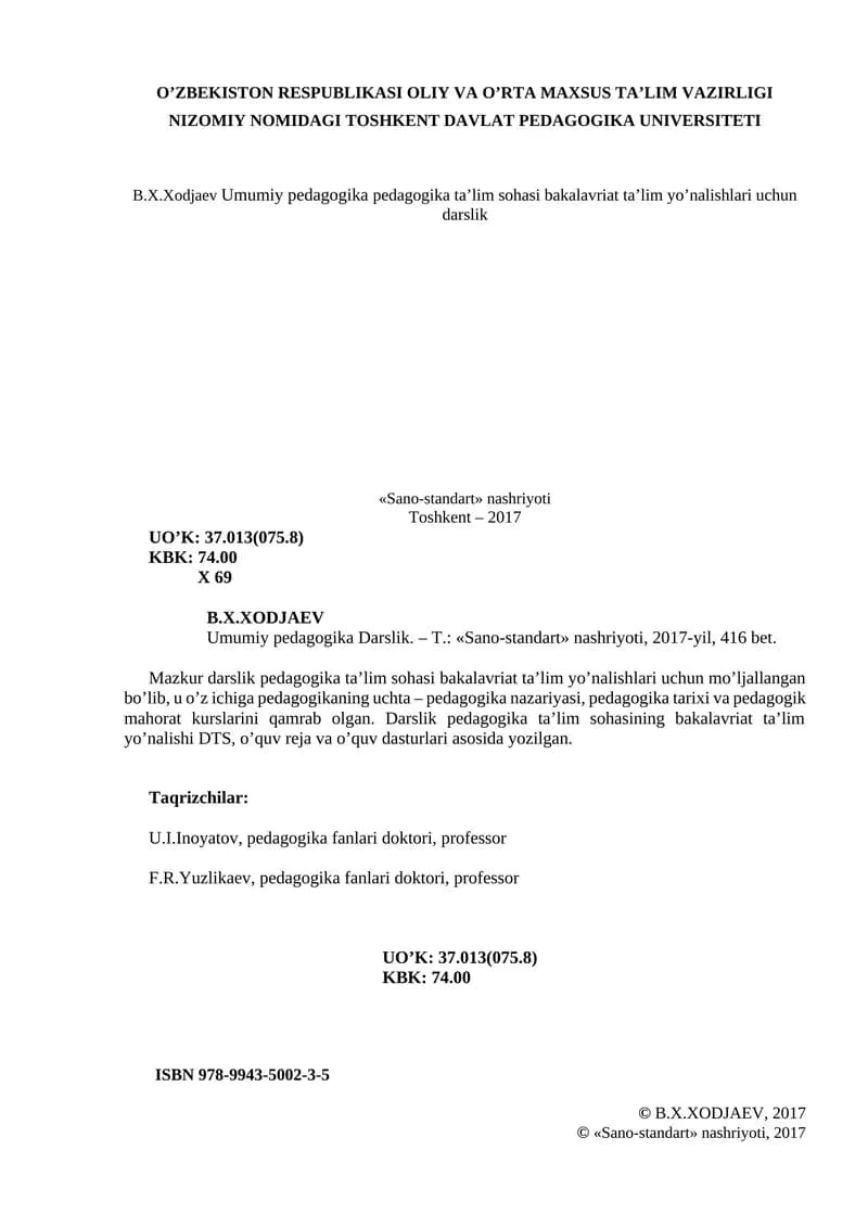 Umumiy pedagogika Darslik