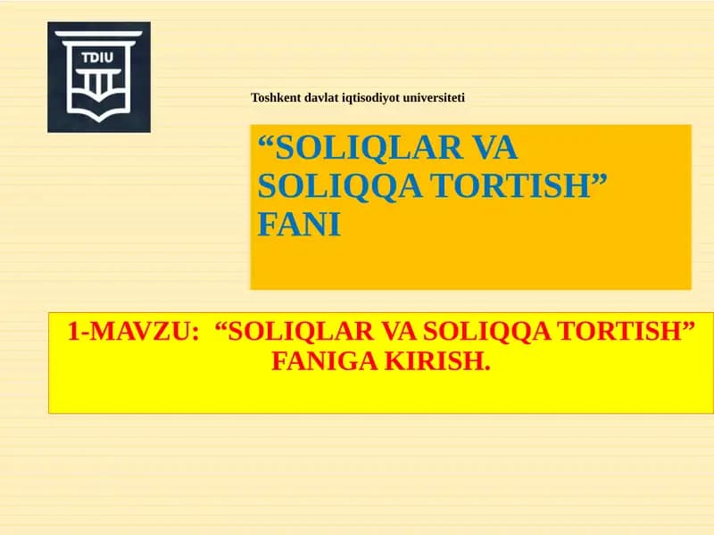 SOLIQLAR VA SOLIQQA TORTISH FANIGA KIRISH