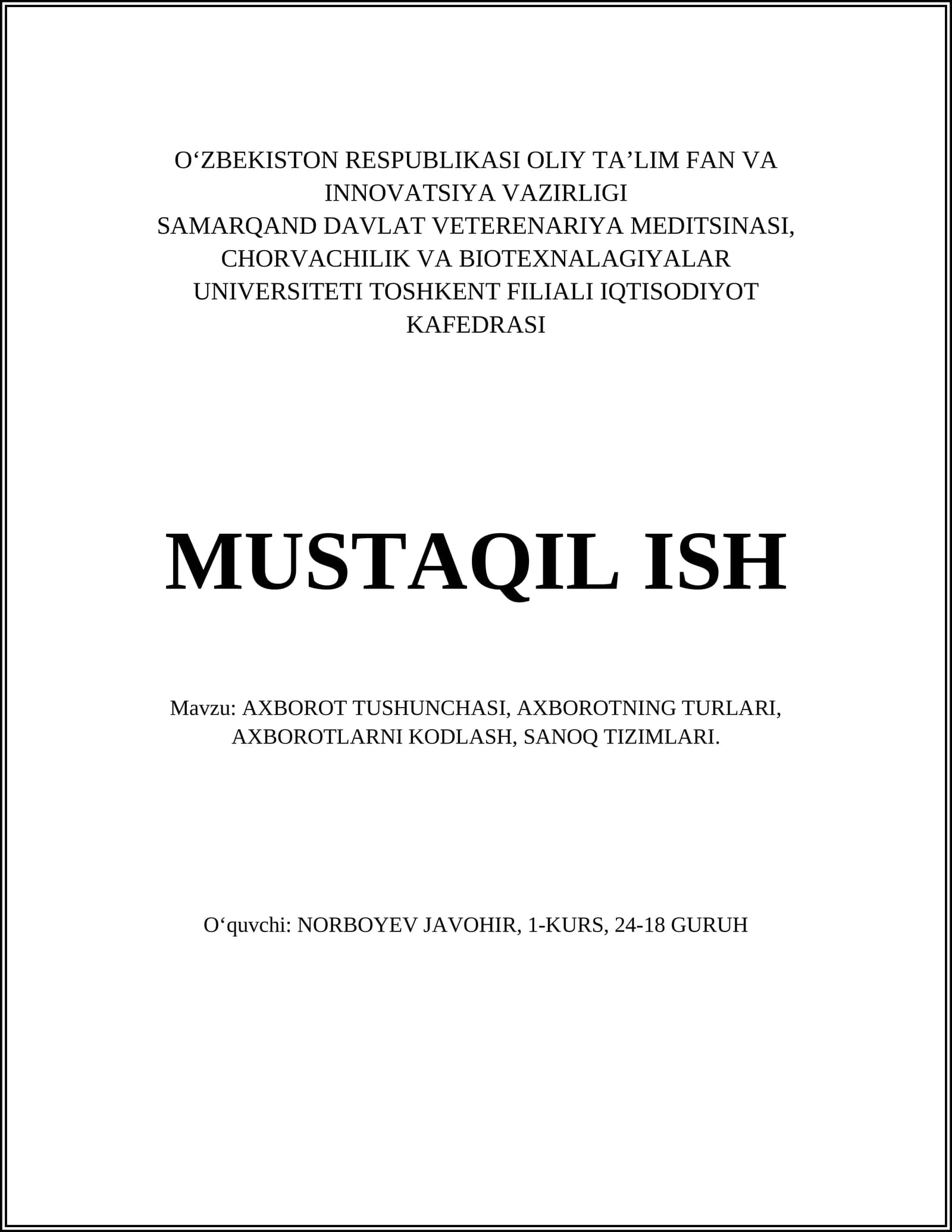 AXBOROT TUSHUNCHASI