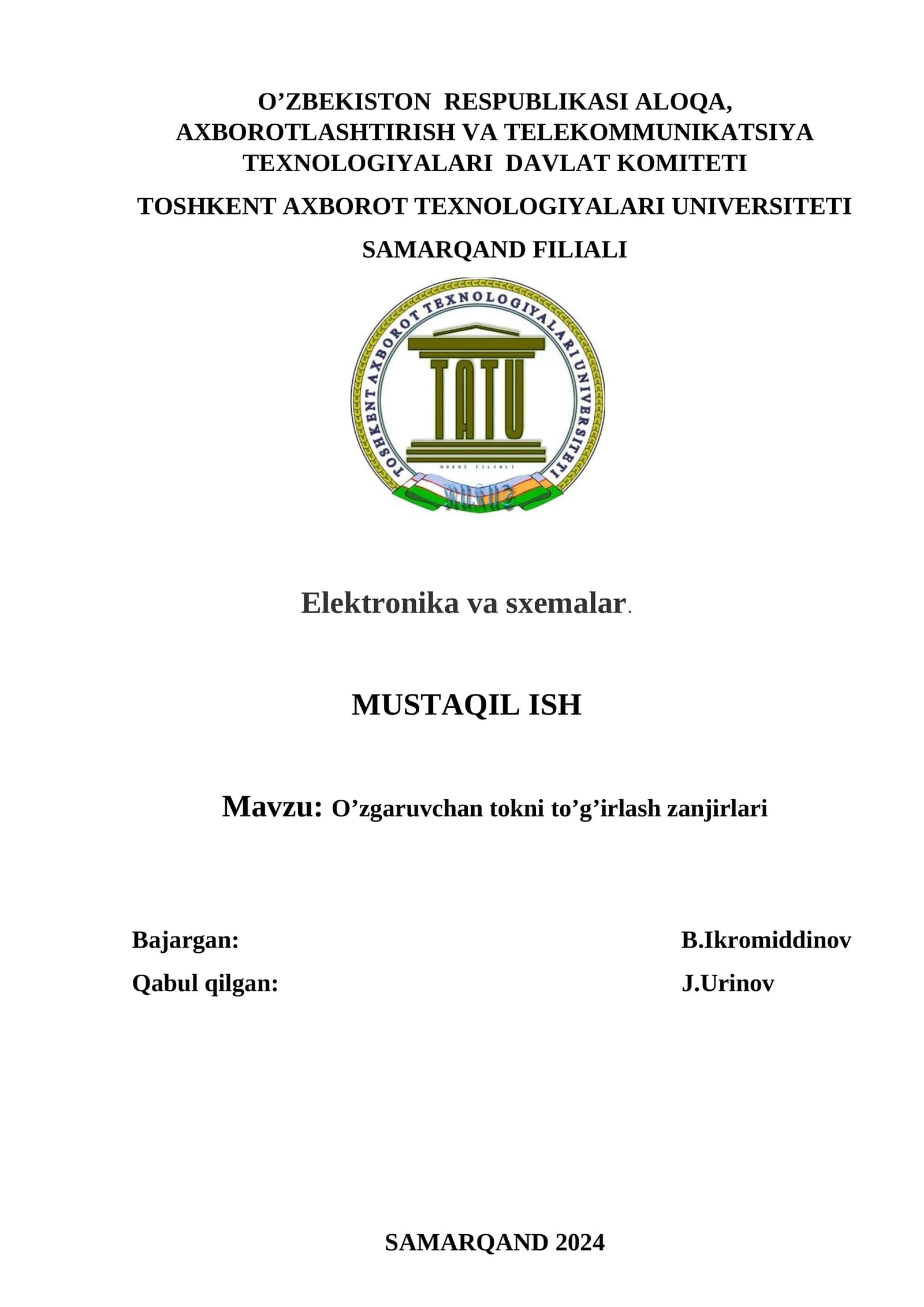 O’zgaruvchan tokni to’g’irlash zanjirlari