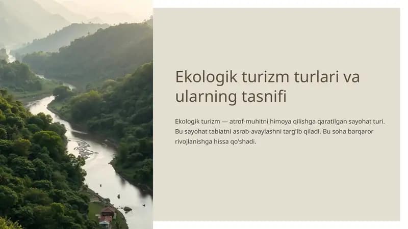 Ekologik turizm turlari va ularning tasnifi