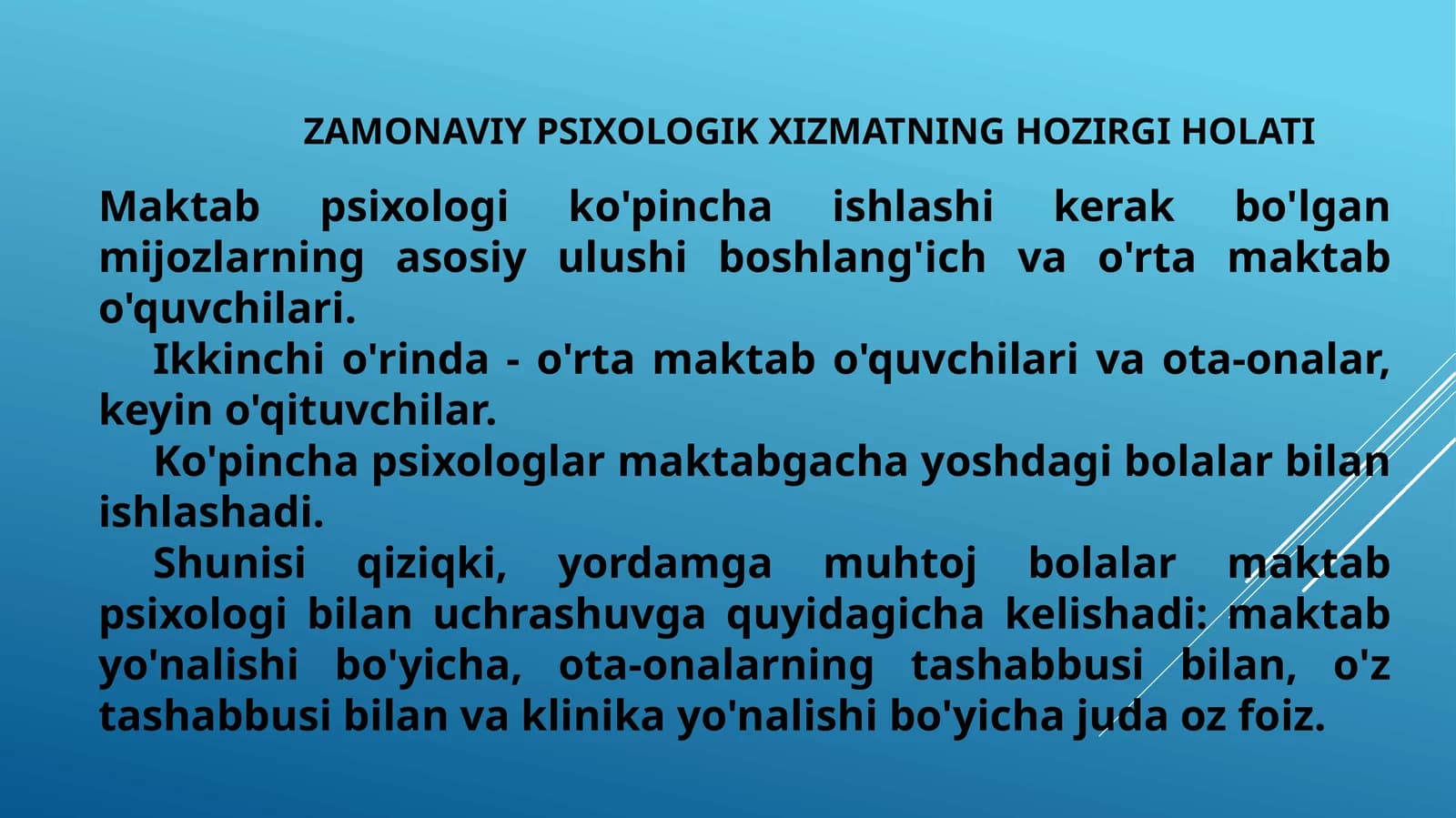 ZAMONAVIY PSIXOLOGIK XIZMATNING HOZIRGI HOLATI