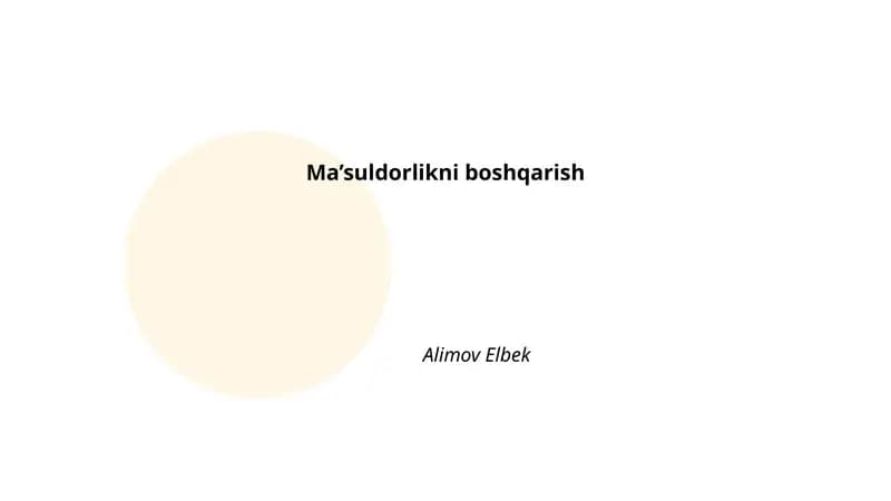 Ma’suldorlikni boshqarish