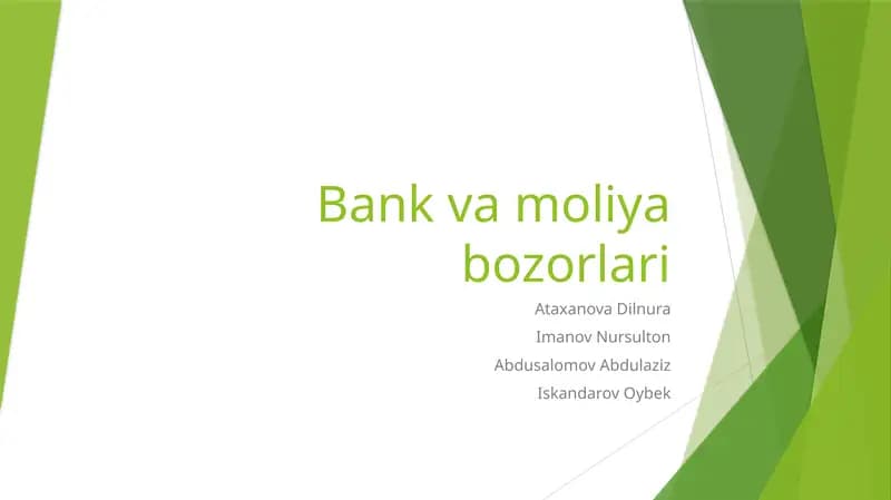 Moliya tizimi va moliya bozorlari