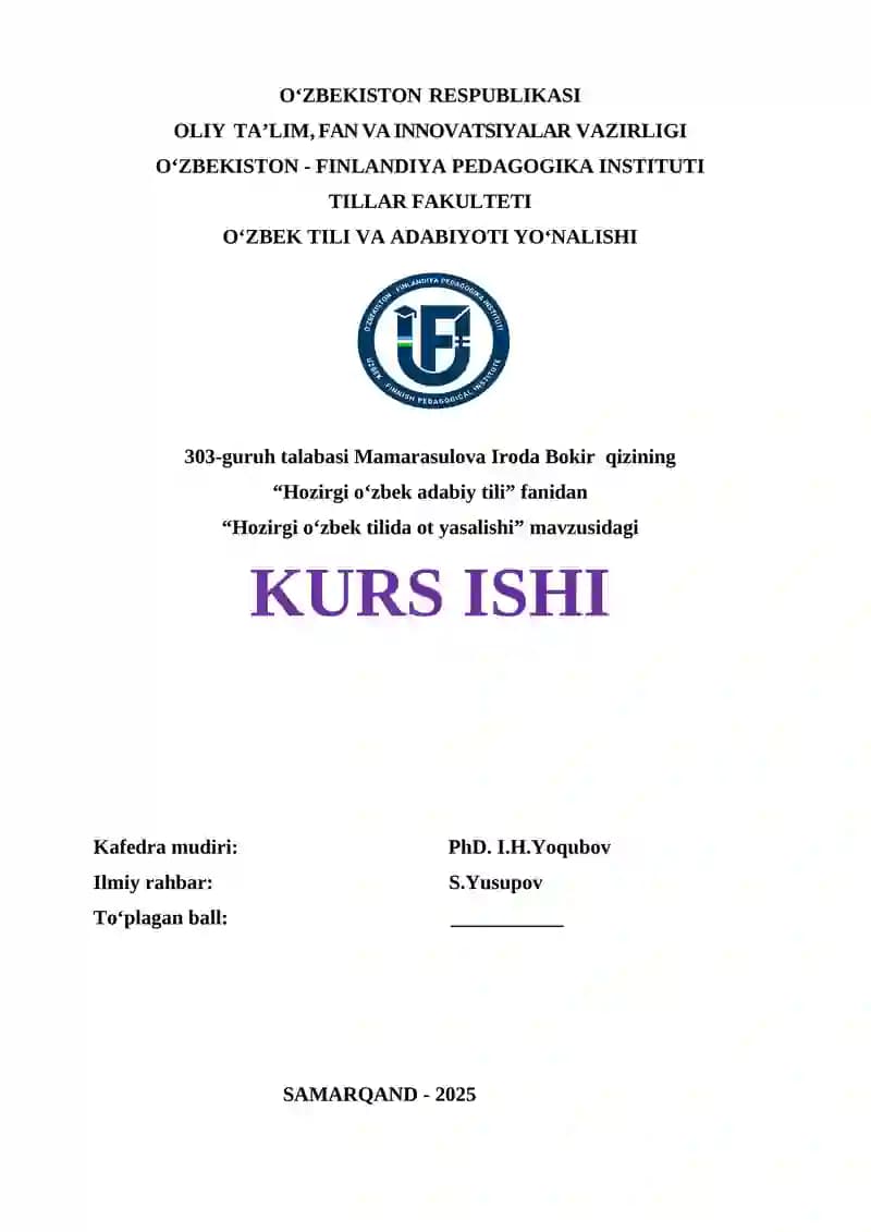 "Ot so‘z turkumi" mavzusidagi KURS ISHI