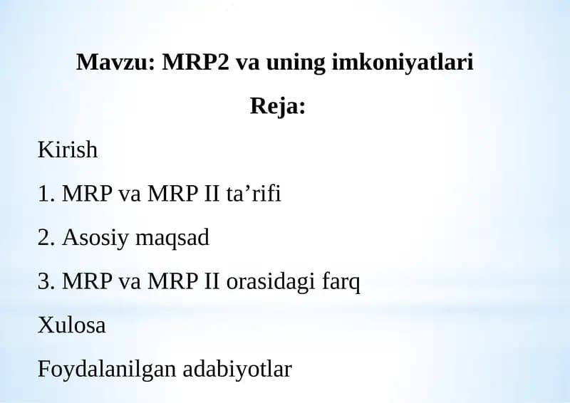 MRP va MRP II ta’rifi