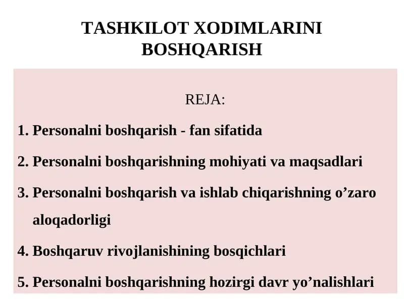 Personalni boshqarish - fan sifatida