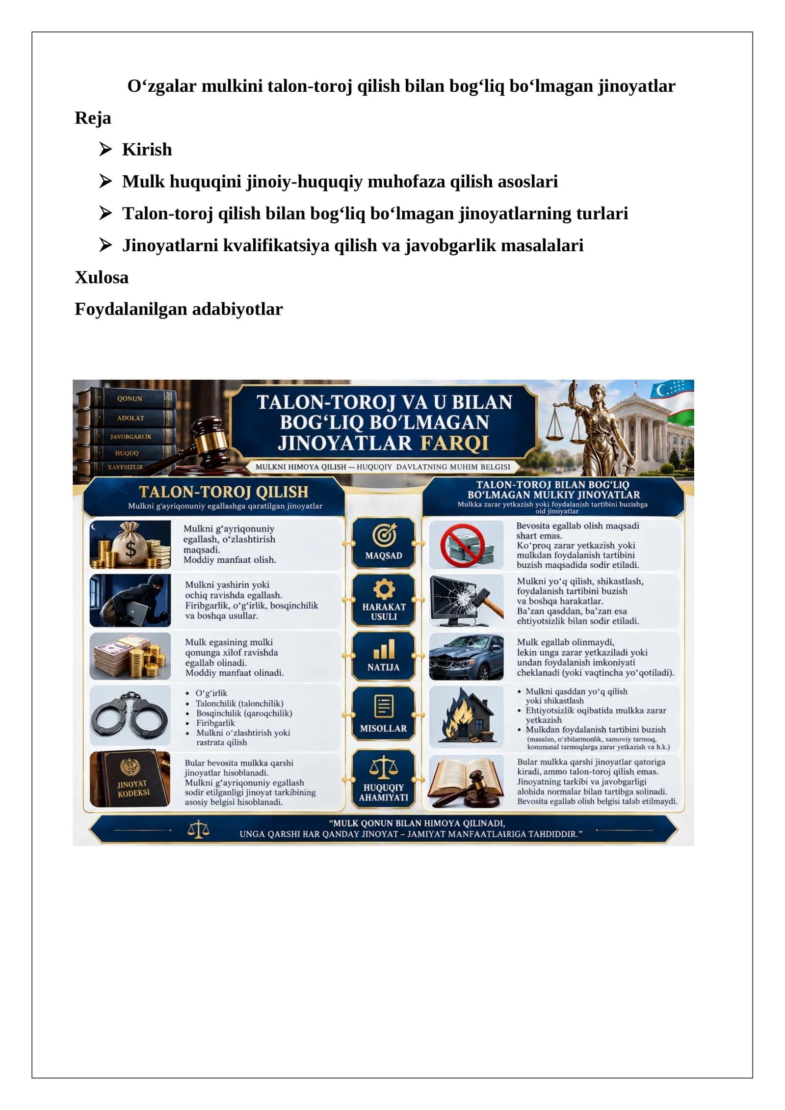 Oʻzgalar mulkini talon-toroj qilish bilan bogʻliq boʻlmagan jinoyatlar