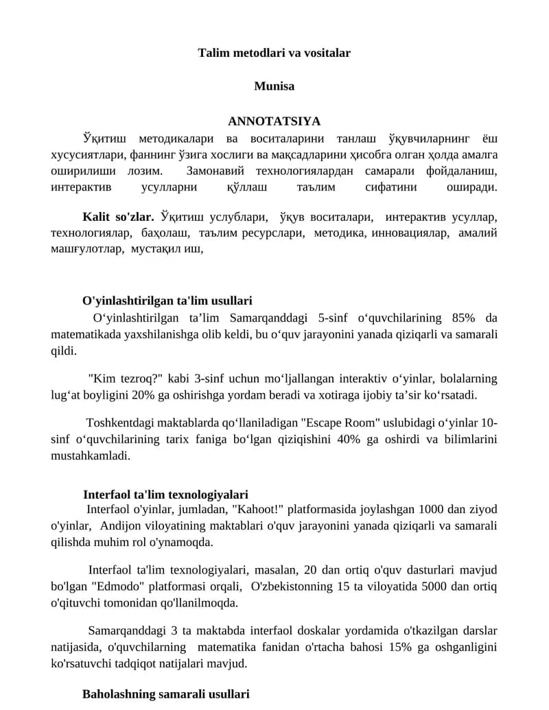 Talim metodlari va vositalar
