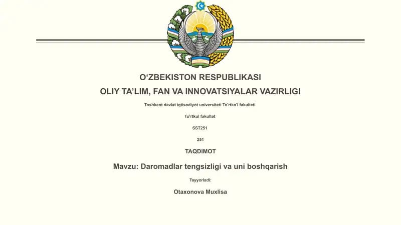 Daromadlar tengsizligi va uni boshqarish