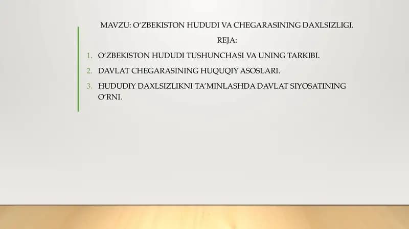 O‘zbekiston hududi va chegarasining daxlsizligI.