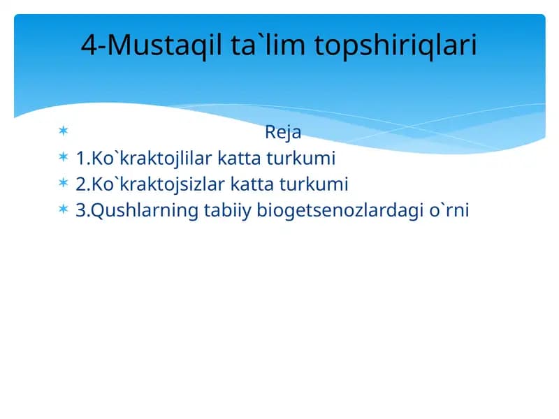Qushlarning tabiiy bio-etseNozlar dagi o`rni