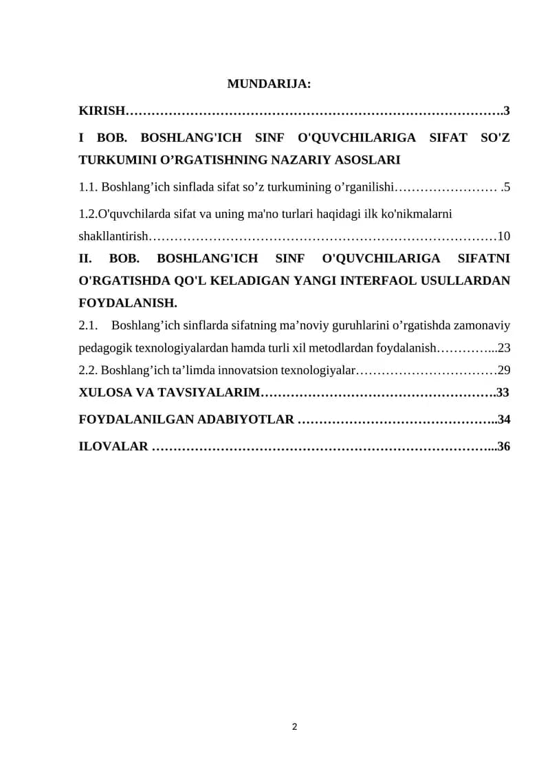 Boshlang'ich Sinf O'quvchilariga Sifatni O'rgatish