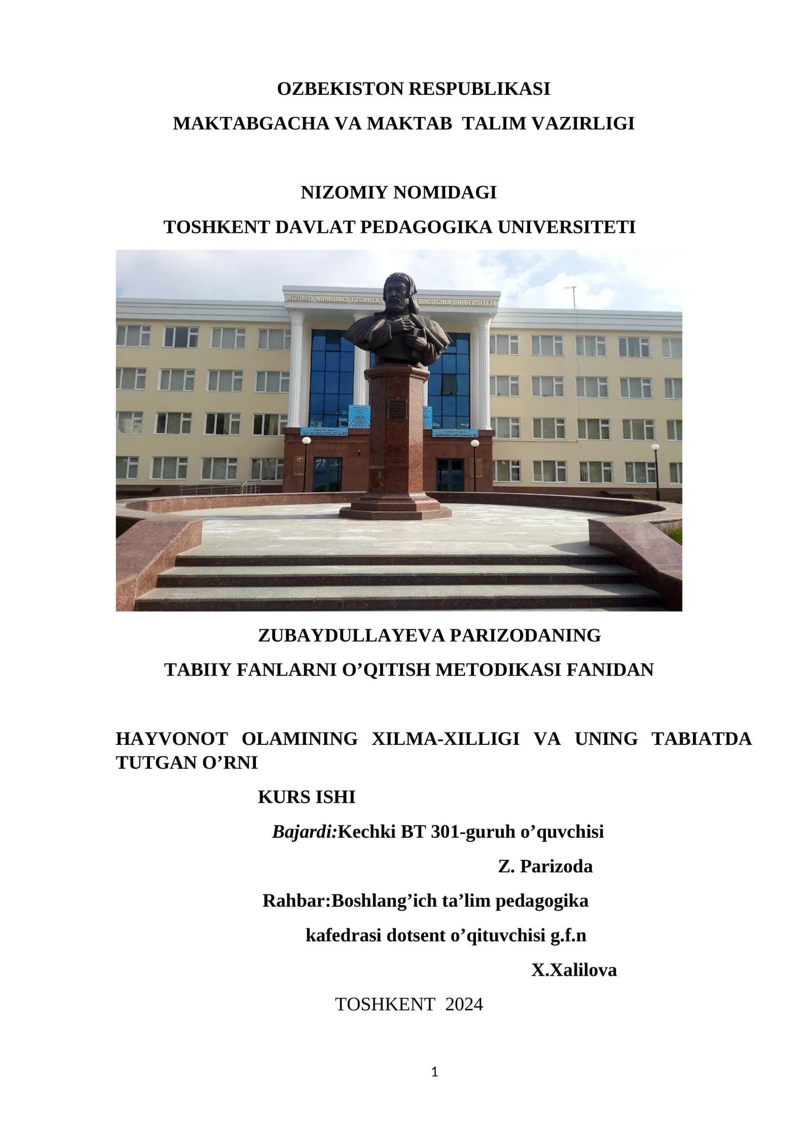 TABIIY FANLARNI O’QITISH METODIKASI FANIDAN
