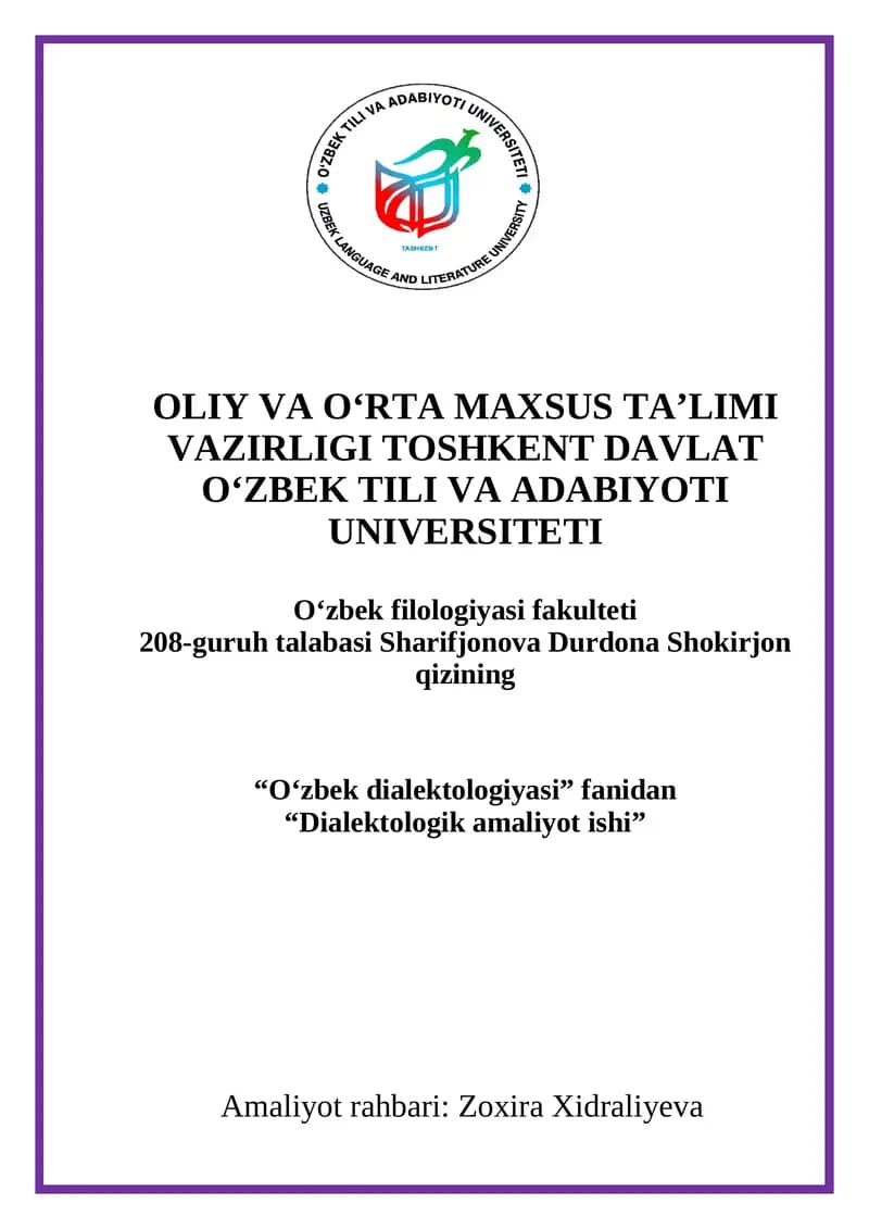 "Dialektologik amaliyot ishi"