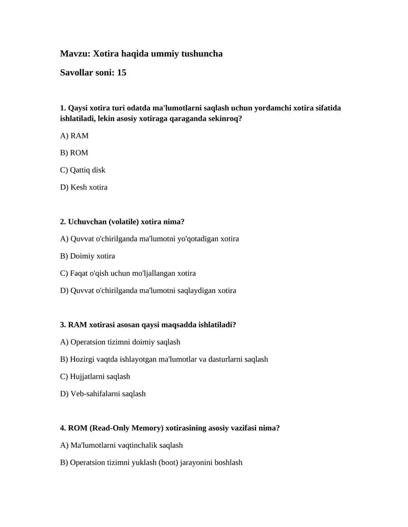 Xotira haqida ummiy tushuncha