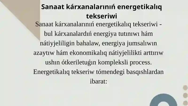 Sanaat kárxanalarınıń energetikalıq tekseriwi