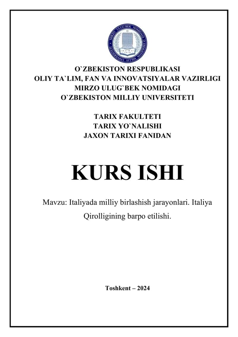 Italiyada milliy birlashish jarayonlari. Italiya Qirolligining barpo etilishi