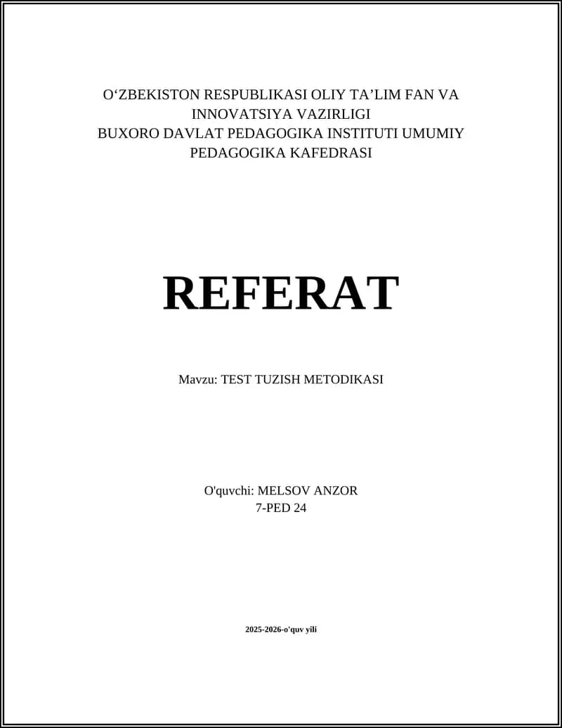 TEST TUZISH METODIKASI