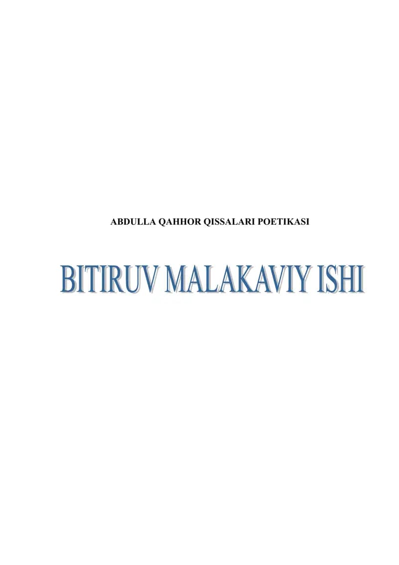 ABDULLA QAHHOR QISSALARI POETIKASI