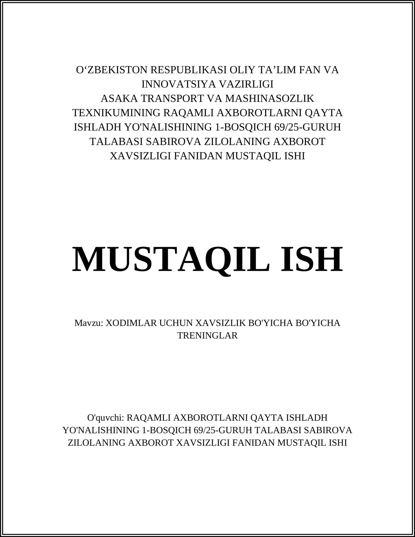 Xavfsizlik bo'yicha treninglar