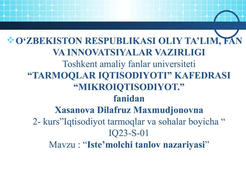 Iste’molchi tanlov nazariyasi