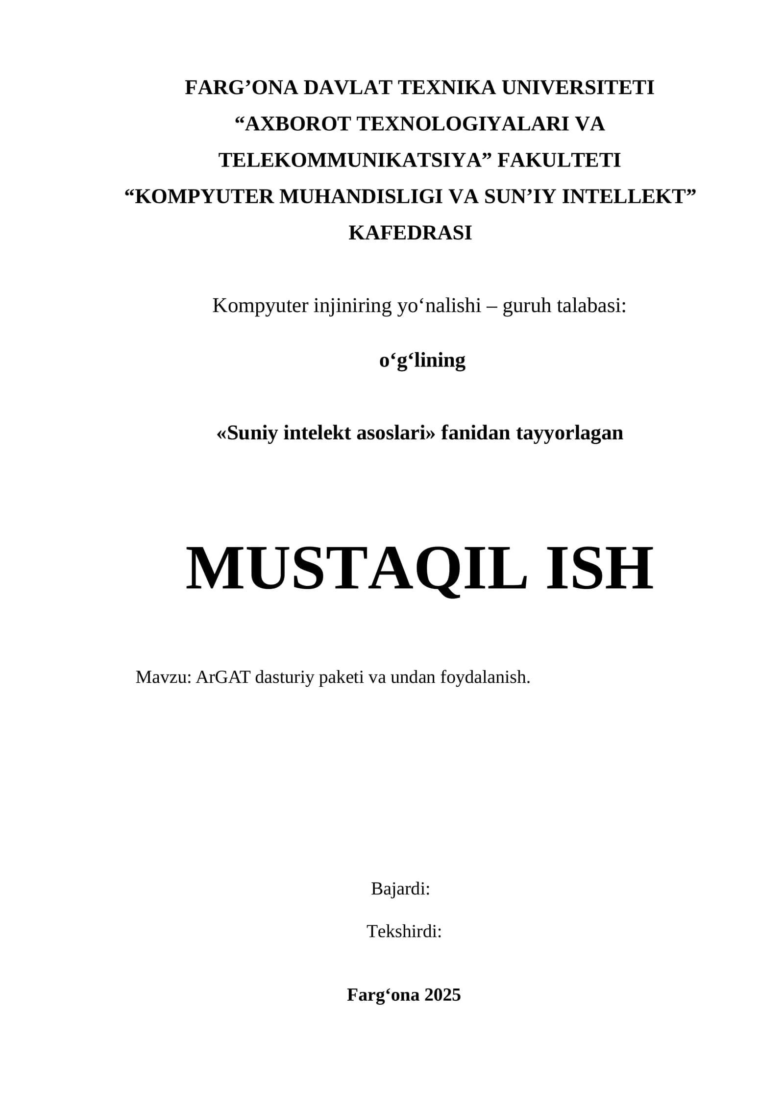 ArGAT dasturiy paketi va undan foydalanish