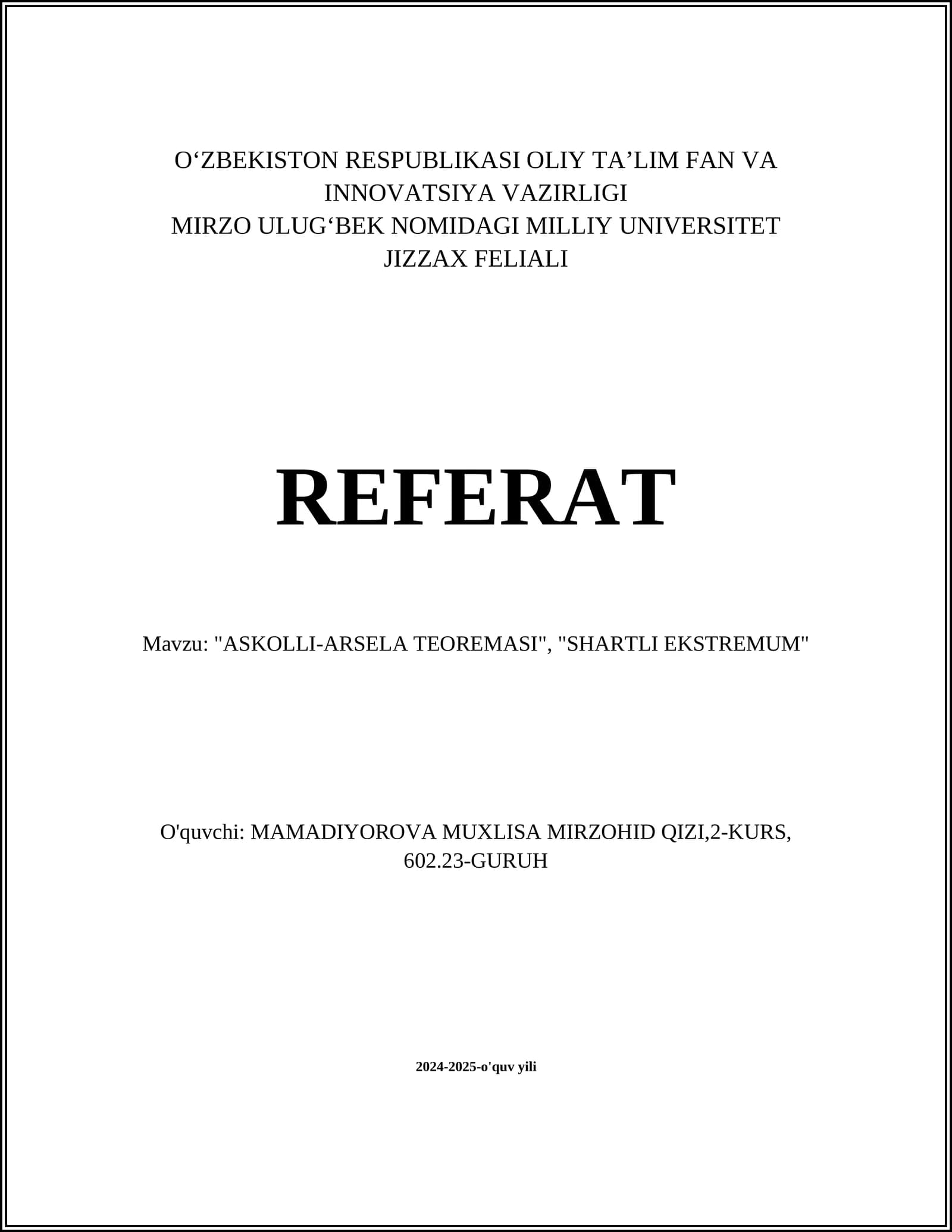 ASKOLLI-ARSELA TEOREMASI, SHARTLI EKSTREMUM
