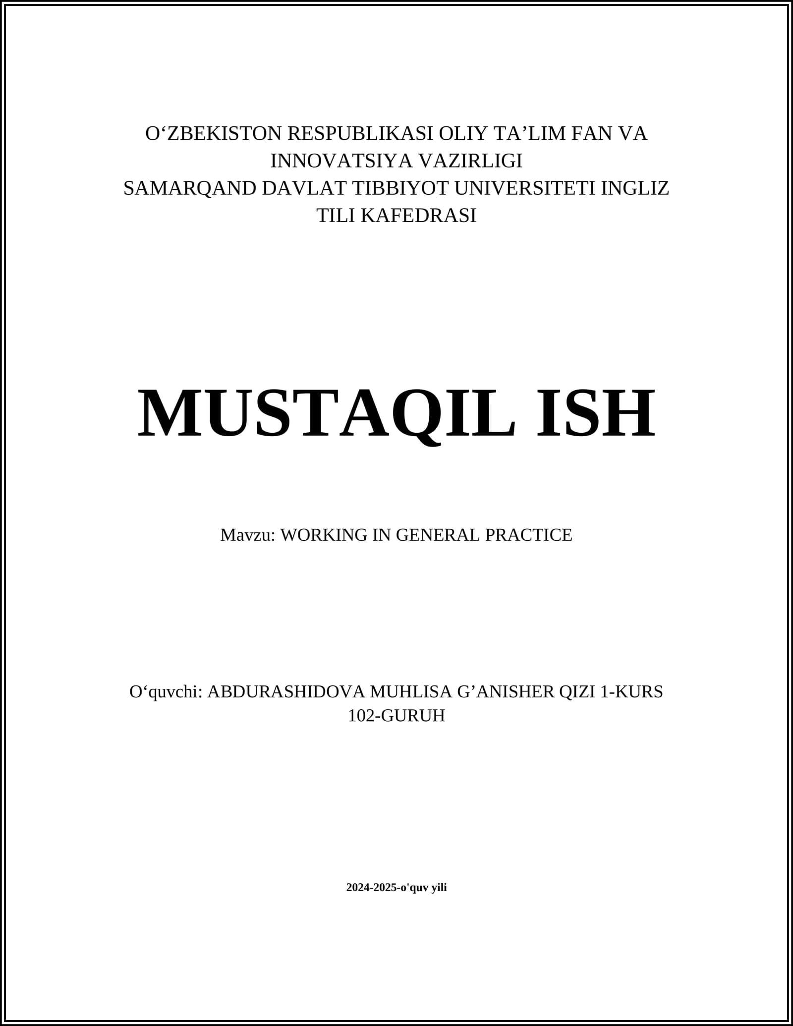 WORKING IN GENERAL PRACTICE