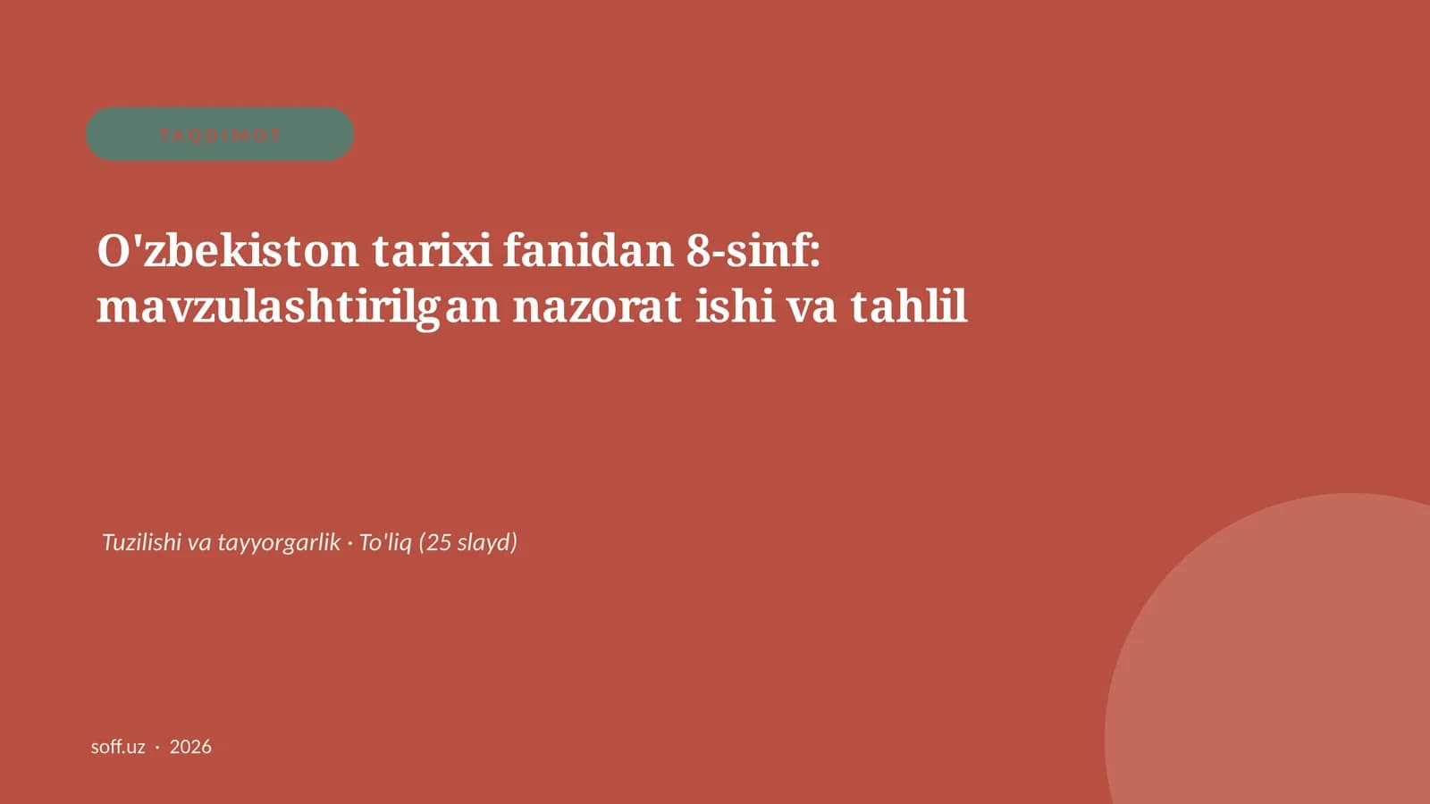 O'zbekiston Tarixi fanidan 8-sinf
