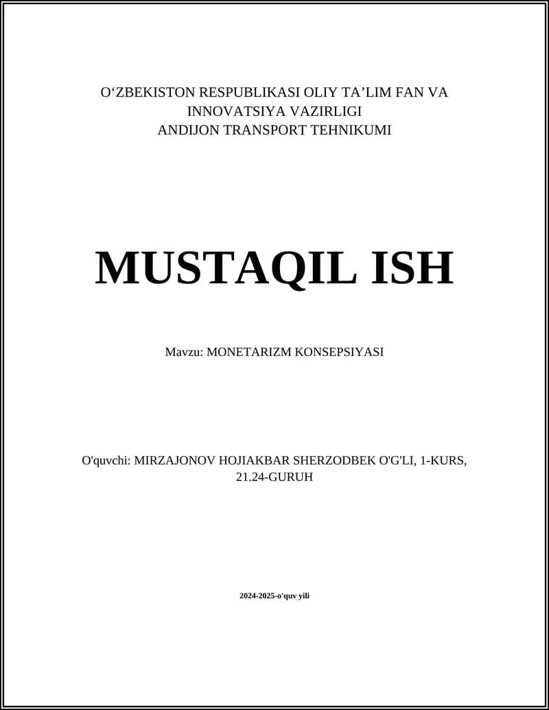 MONETARIZM KONSEPSIYASI