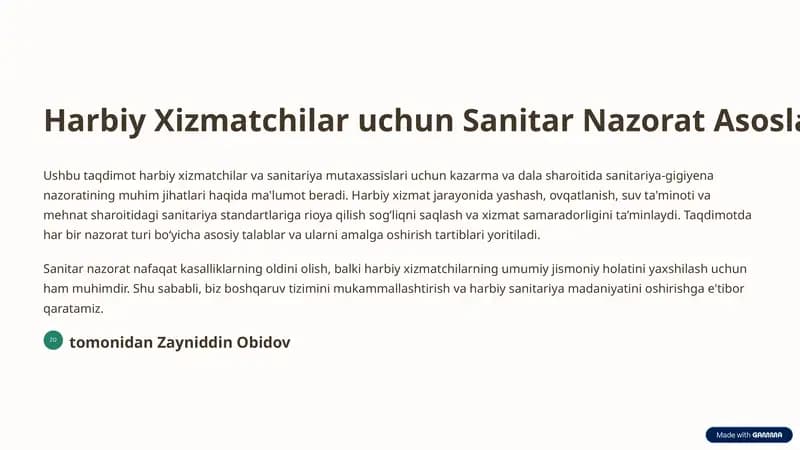 Harbiy Xizmatchilar uchun Sanitar Nazorat Asoslari