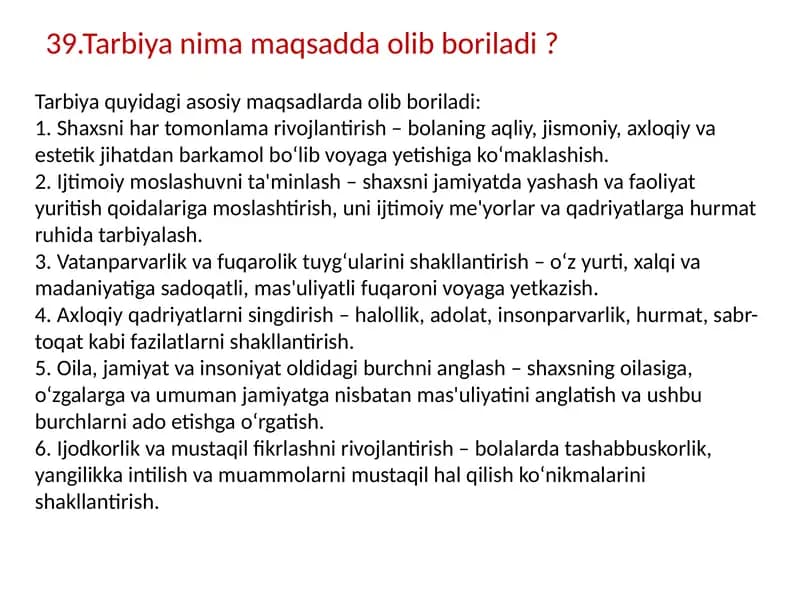 Tarbiya maqsadlari