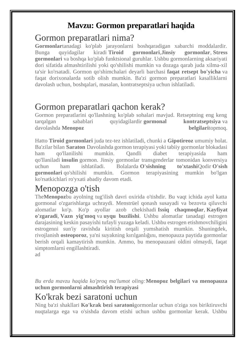 Gormon preparatlari haqida