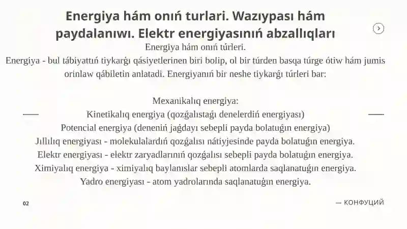 Energiya hám onıń turlari