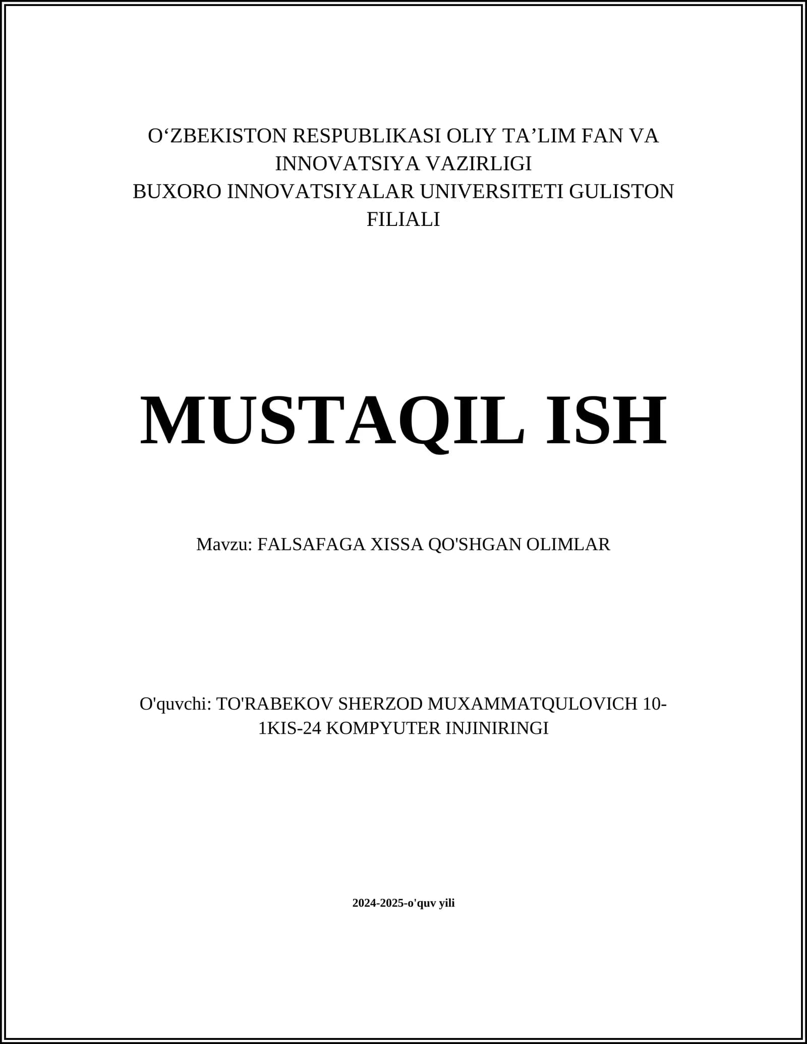 FALSAFAGA XISSA QO'SHGAN OLIMLAR