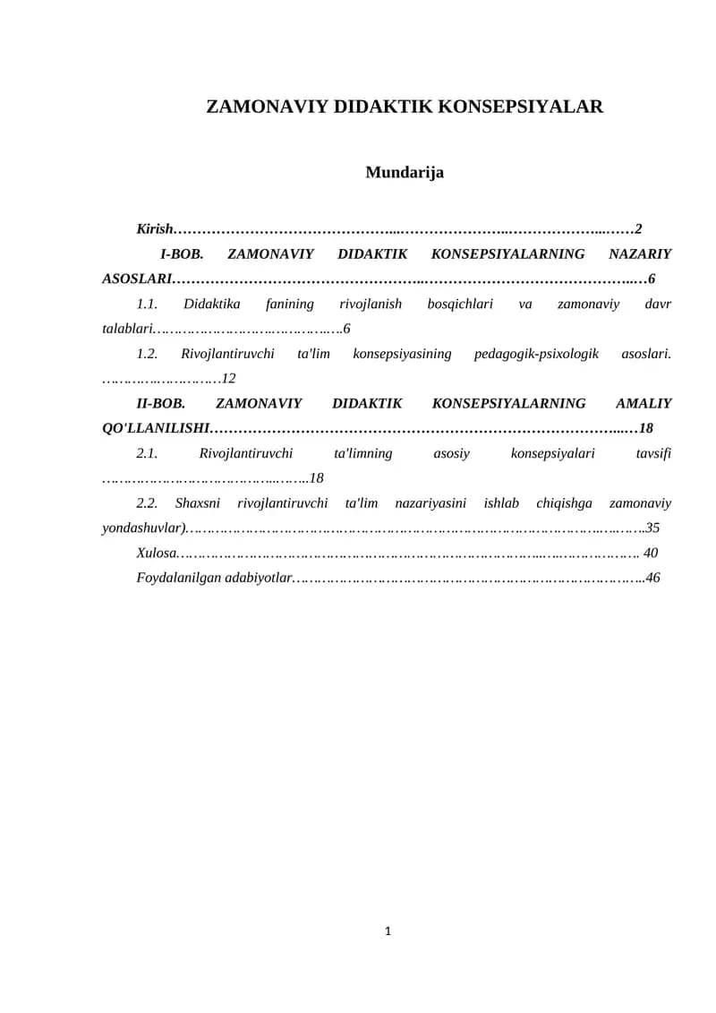 ZAMONAVIY DIDAKTIK KONSEPSIYALAR