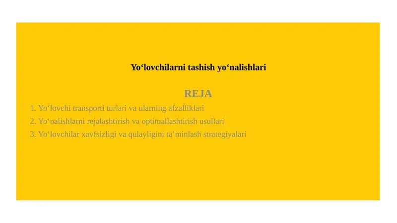 Yoʻlovchilarni tashish yoʻnalishlari