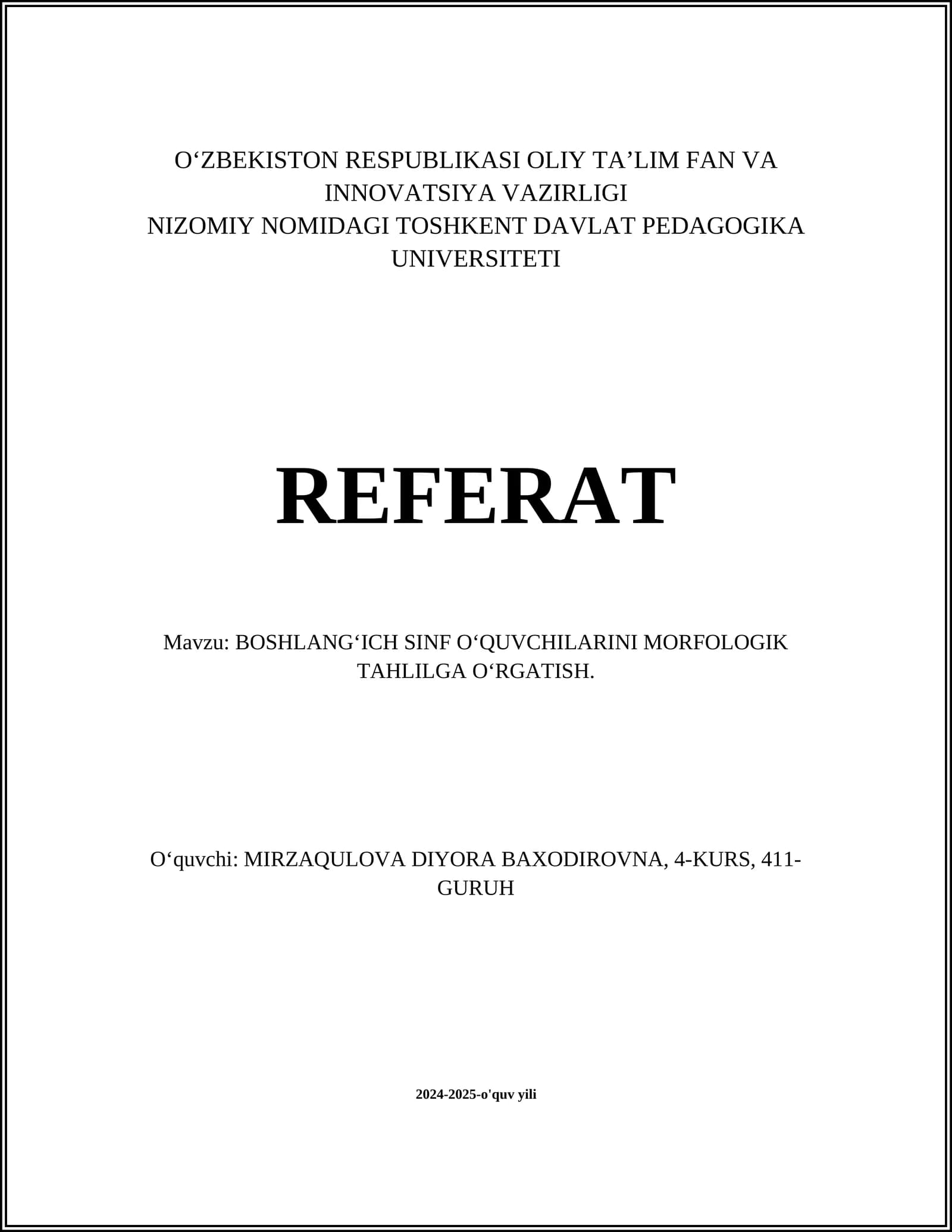 MORFOLOGIK TAHLILGA OʻRGATISH