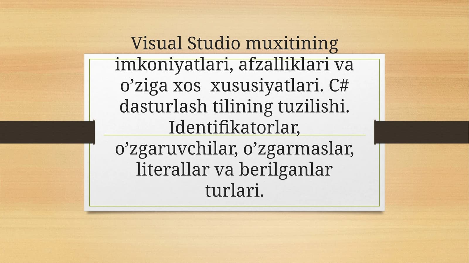 Visual Studiomuxitiningimkoniyatlari,afzalliklarivao’zigaxosxususiyatlari