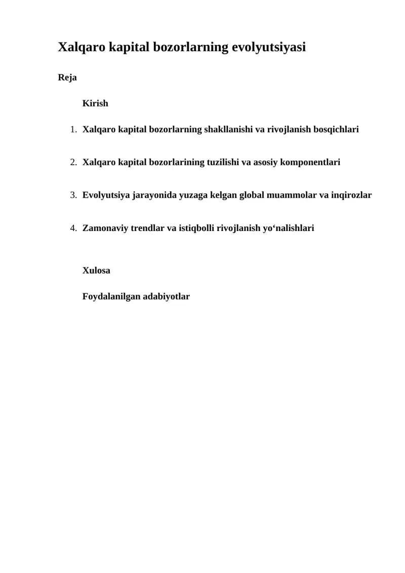 Xalqaro kapital bozorlarning evolyutsiyasi