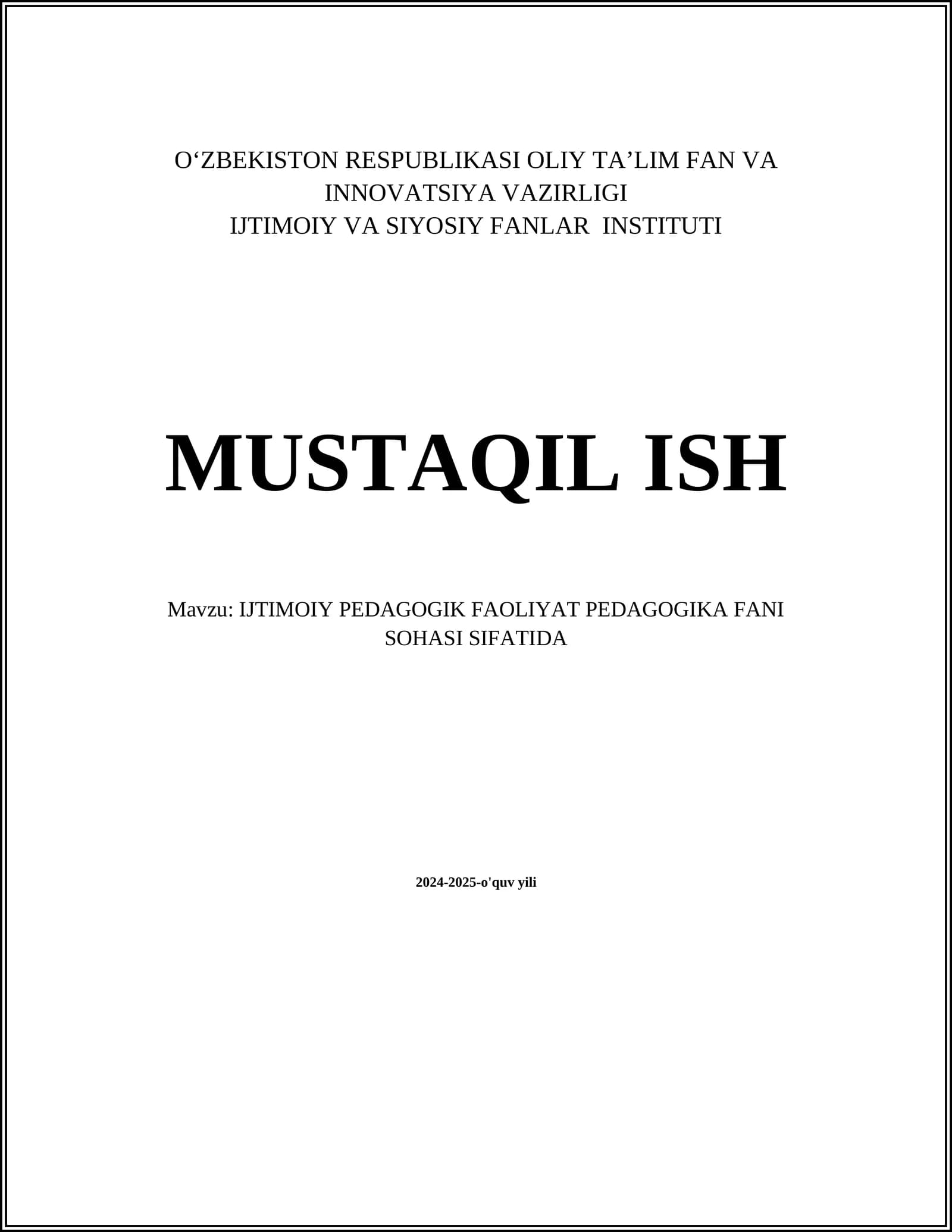 IJTIMOIY PEDAGOGIK FAOLIYAT