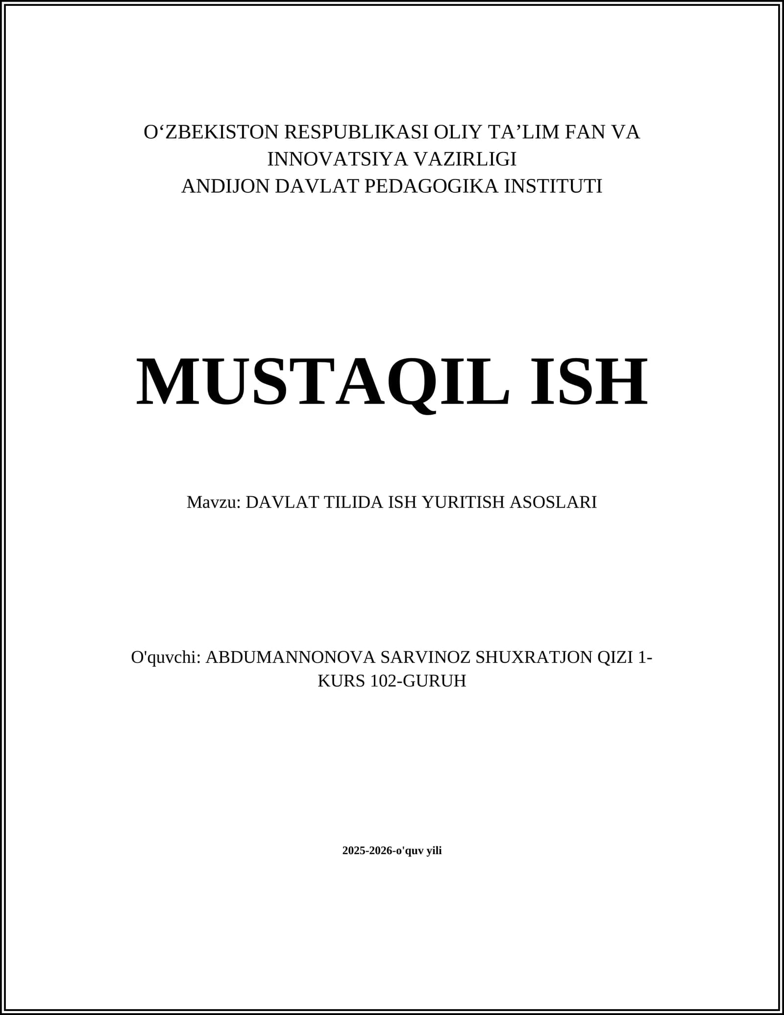 DAVLAT TILIDA ISH YURITISH ASOSLARI
