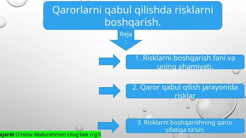 Qarorlarni qabul qilishda risklarni boshqarish.