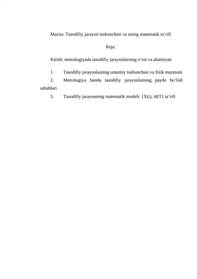 Tasodifiy jarayon tushunchasi va uning matematik ta’rifi