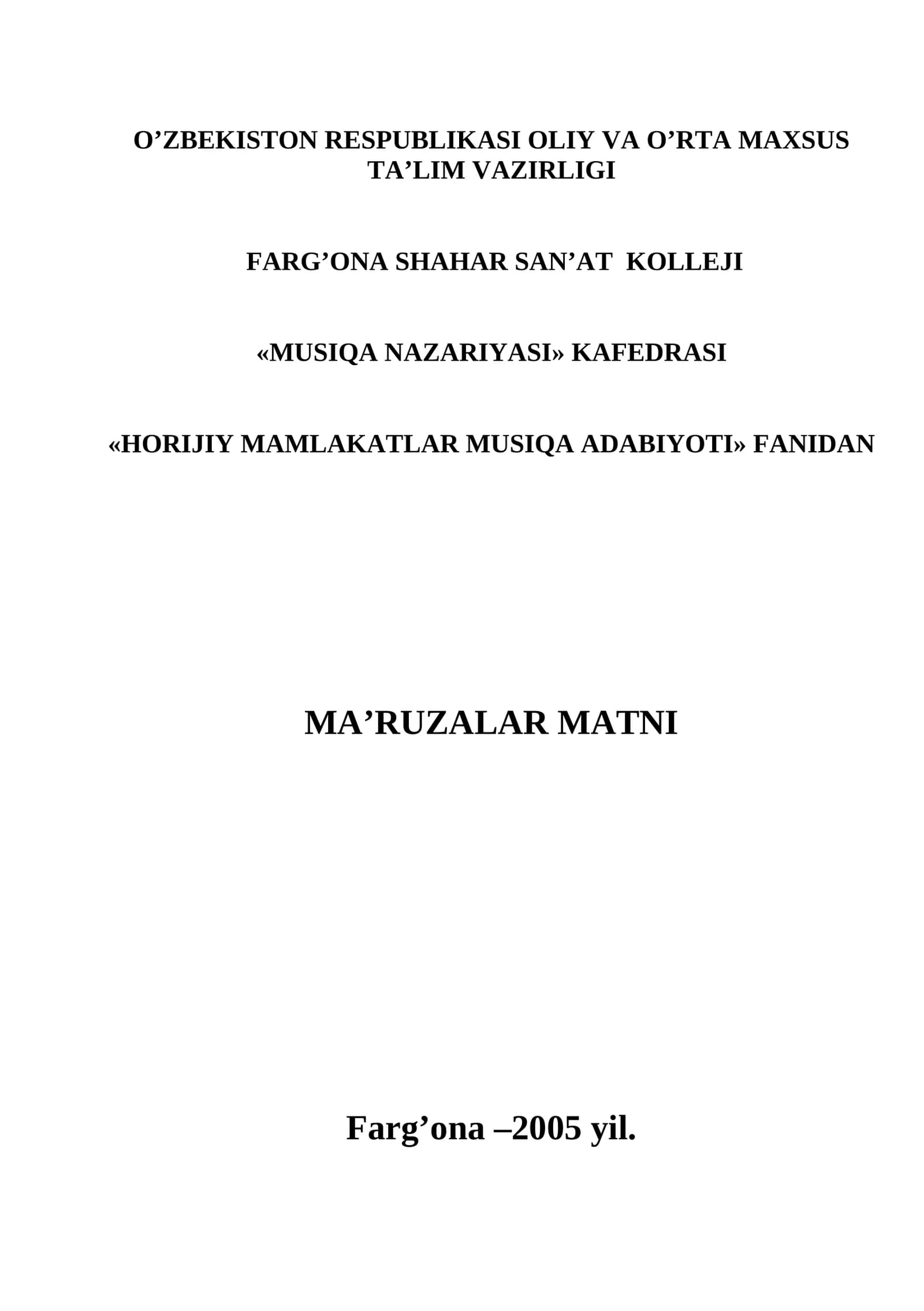 HORIJİY MAMLAKATLAR MUSIQA ADABIYOTI