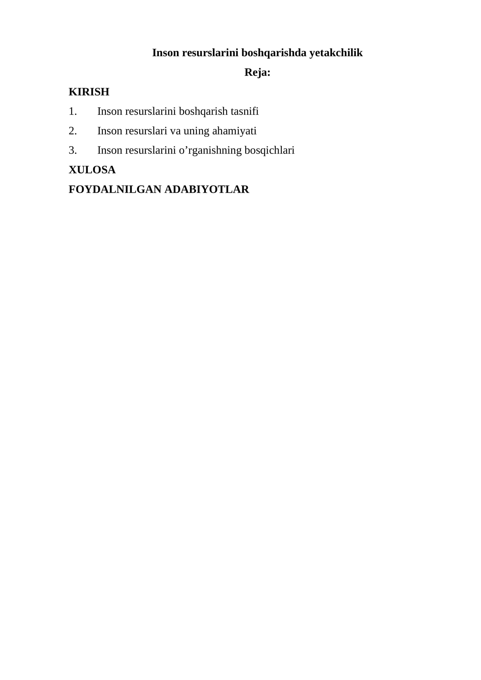 Inson resurslarini boshqarishda yetakchilik